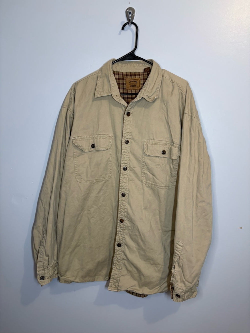 Vintage St. John's Bay Beige Button-Down Utility Shirt Jacket Shacket XLT Lined